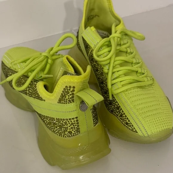 Steve Madden MAXIMA Lace Up Rhinestone Neon Green Chunky Heel Sneakers Size 8 - Picture 6 of 14